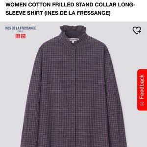 UNIQLO INES DE LA FRESSANGE WOMEN COTTON FRILLED STAND COLLAR LONG-SLEEVE SHIRT
